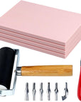 4 Pack Rubber Block Stamp Carving Blocks with Cutter Tools and Rubber Brayer Roller for Printmaking and More Crafts