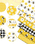 6Pcs Summer Cotton Fabric Bundles Bee Daisy Honeycomb Plaid Fat Quarters Bee Theme Quilting Patchwork Squares for DIY Handmade Craft Decor, 18 X 22 Inch