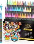 56 Colors Acrylic Paint Pens, Acrylic Paint Markers, 0.7Mm Extre Fine Paint Pens for Canvas, Rock Painting, Wood, Fabric, Ceramic, Stone, Metal