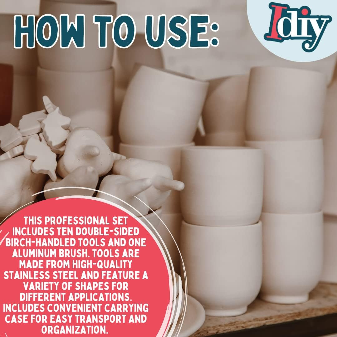 Pottery Tool Kit -21 Tip Double Sided, 11-Piece Tool Beginner'S Clay Sculpting Set, Clay, Wood Carving, Ceramic Art Project Accessory for School, Classrooms, Kids/Adults, Birthday Gift, Craft Activity