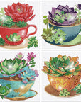 4 Pack Diamond Painting Kits,Easy Diamond Painting Kits for Beginners,5D Succulents Diamond Art Kits,Diy Plants Diamond Dots Big Gem Crafts for Home Wall Decor Gifts (6X6Inch).
