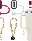 4 PCS Initial Letter Charm Accessories and Straw Cover Pack- Chains with Initial Letter for Stanley 20 30 40 Oz Tumbler with Handle