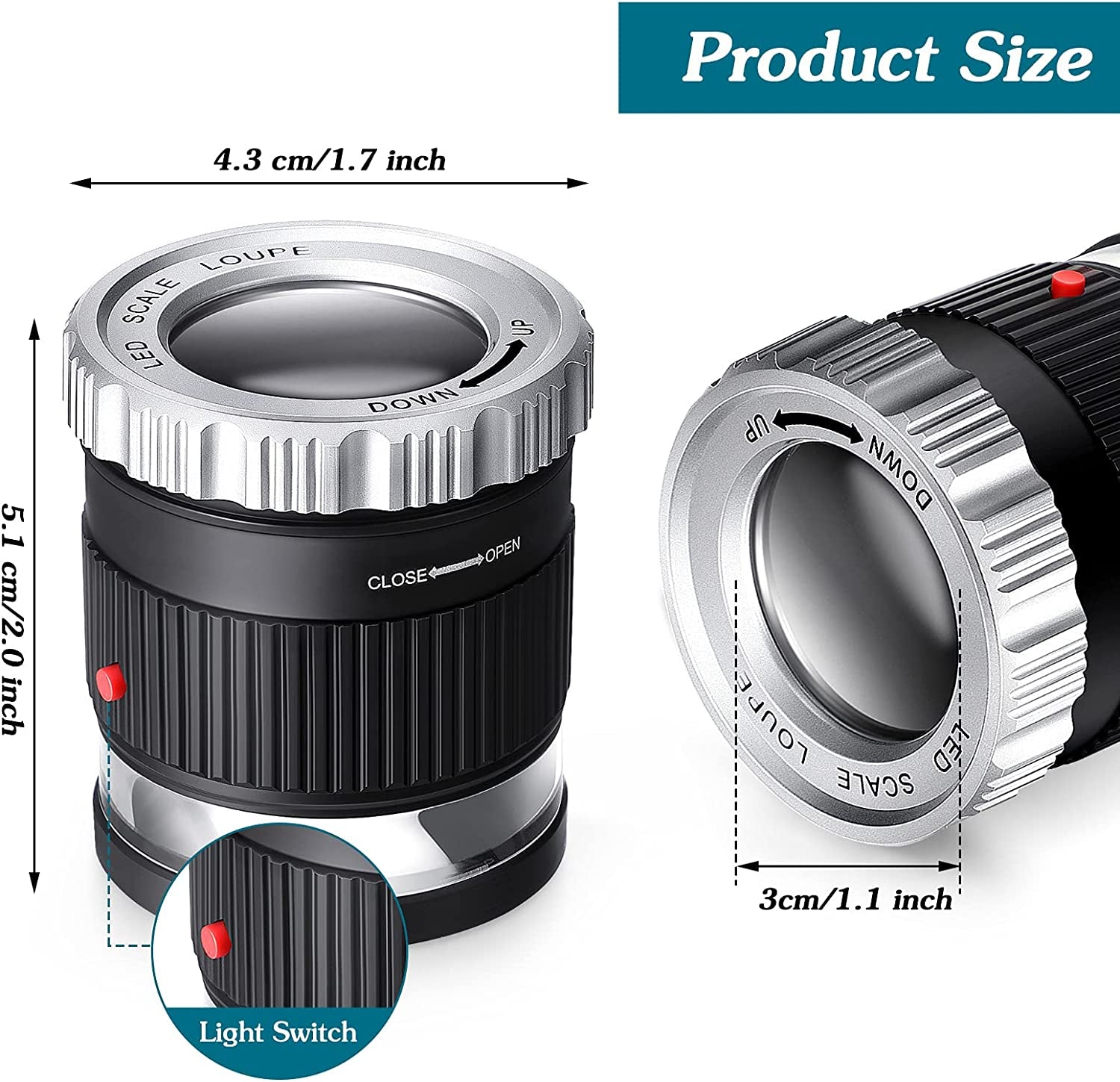 Loupe Magnifier 30X Magnifier LED Lighted UV Illuminated Magnifier Adjustable Focal Length Magnifier Foldable Jewelry Magnifier Glass for Jewelry Textile Coins Stamps Board Gems (Black)