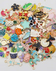 100Pcs(50Pairs) Assorted Fruits Mermaid Animals Gold Plated Enamel Pendants Necklace Bracelet Charms for Earrings Jewelry Making