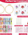 6PCS Cross Stitch Kits for Beginners DIY Embroidery Kit for Kids Adults Birthday Back to School Gift Spring Summer Flower Needlepoint Patterns with 2 Embroidery Hoops Craft Supplies