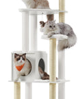 Woodywonders Cat Tree, 65-Inch Modern Cat Tower for Indoor Cats, Multi-Level Cat Condo with 5 Scratching Posts, Perch, Washable Removable Cushions, Cat Furniture, Rustic Brown UPCT166X01