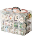 Washi Tape Box Organizer Storage,Divider Closet Container,With 30 Adjustable Compartments,Clear,Masking Tape Desktop Tape DIY Sticker Roll Tape Cutter Holder Storage,Finger Safty Dispenser