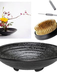 Japanese Ikebana Kit Floral Frog Flower Container with Kenzan Needle Straightening Tool (Large Tripod Bowl)