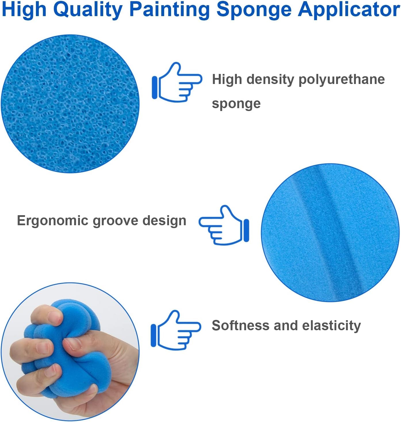 Paint Sponge Applicator 3Pcs,  Black Detail Painting Sponge Double-Side Art Craft round Sponge for Car Waxing, Wall Repairing Kitchen Cleaning Sponges with Storage Mesh Bag (Blue)