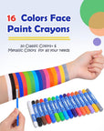 Rainbow Colors Face Painting Kits- 16 Colors Twistable Face Paint Marker Sticks with 2 Brushes, LGBT Washable Face Paint Crayons Kit, Birthday, Pride Day