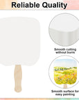 150 Pcs Church Fans Handheld Set, 100 Sheet Blank White Cardstock with 50 Pcs Wavy Wooden Sticks, Handheld Hand Held Fans for DIY Crafting Painting