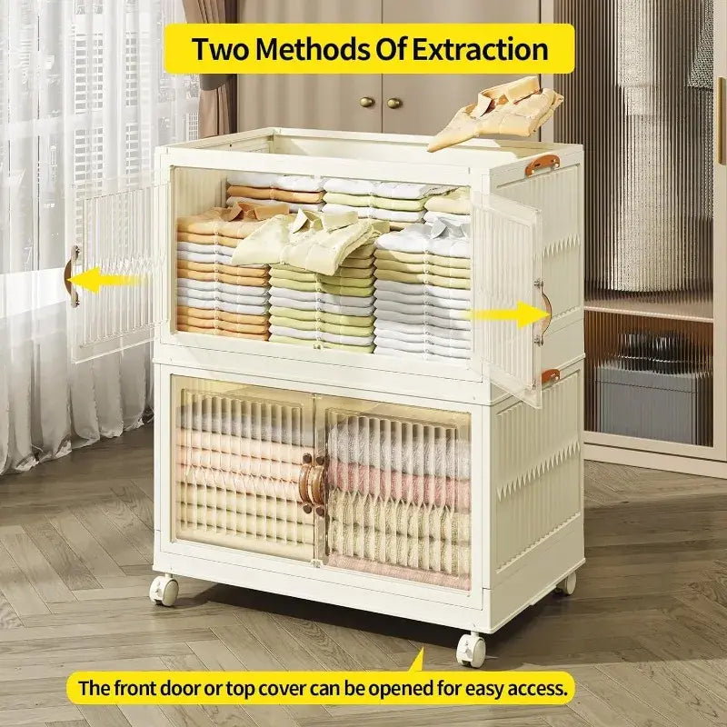 pupustar Storage Bins with Lids and Doors, Plastic Stackable Storage Bins Open Front, Foldable Storage Boxes for Organizing, Col