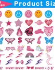 48 Pcs Pink Preppy Iron on Patches for Girls Cute Sew on Patches Y2K Applique Embroidered Repair Decorations DIY Accessories Craft for Backpack Hat Jackets Jeans Dress
