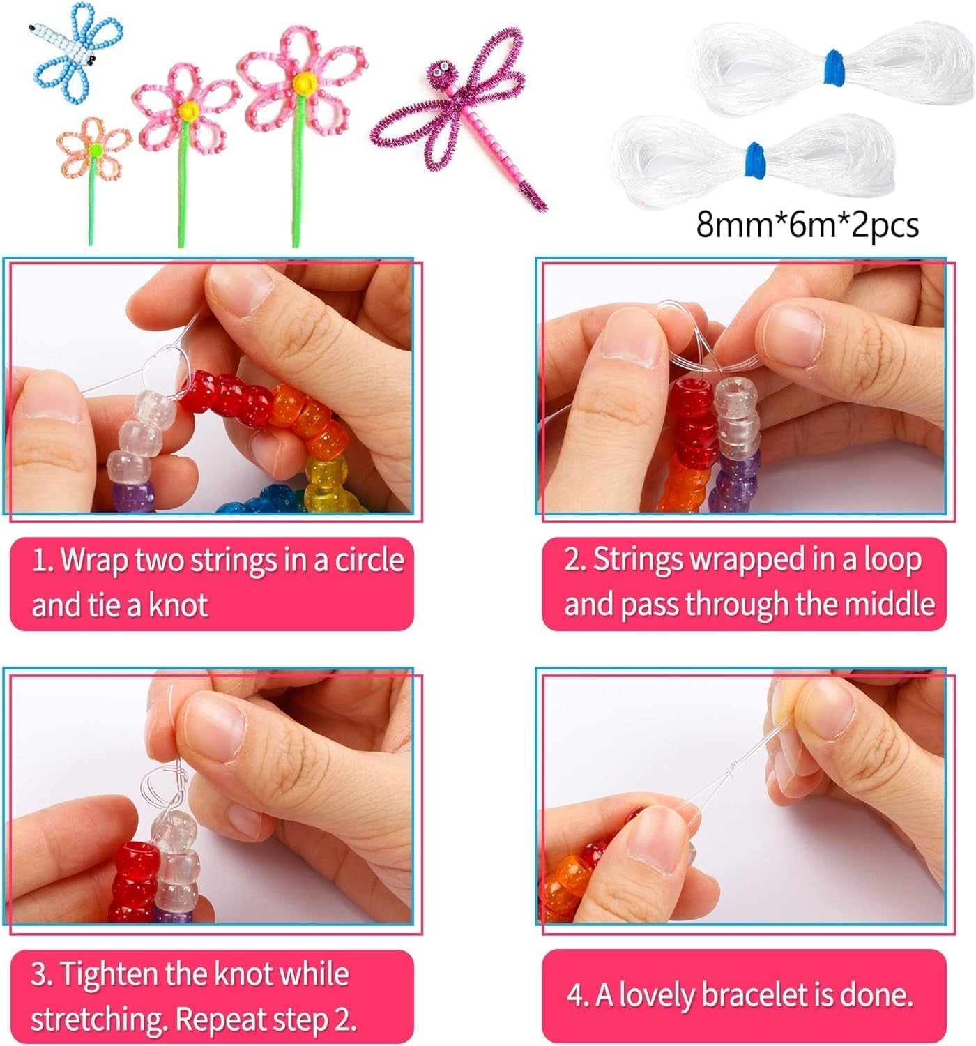 Pony Beads, 1,900 Pcs 9Mm Pony Beads Set in 24 Colors with Elastic String for Bracelet Jewelry Making by