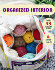 Crochet Bag Organizer – Durable Knitting Bag, Yarn Organizer for Crochet Accessories and Supplies, Canvas Yarn Bag, Crochet Organizer with Accessories Case, Yarn Storage Organizer