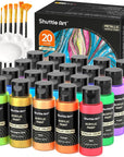 Metallic Acrylic Paint Set, 20 Colors Metallic Paint in Bottles (60Ml, 2Oz) with 10 Brushes and 1 Palette, Rich Pigments, Non-Toxic for Artists, Beginners on Rocks Crafts Canvaswood Fabric