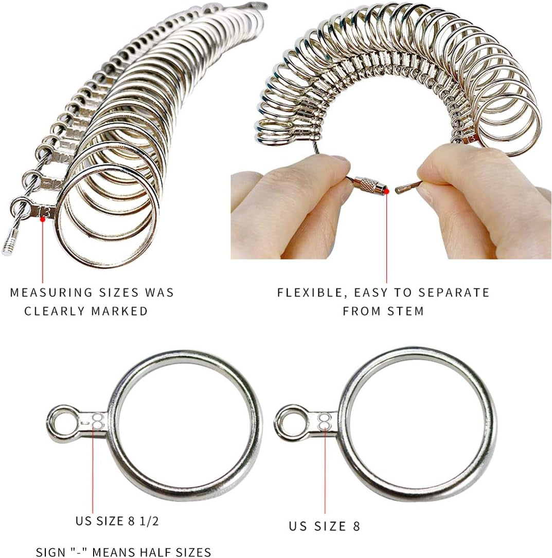 Ring Sizer Measuring Tool Set Metal Finger Sizing Gauge Rings Measurement Tool for Women Men US Size 0-13 with Half Size