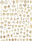 100 Pcs Wholesale Bulk Lots Jewelry Making Charms, Mixed Golden KC Gold Alloy Charms Pendants for Necklace Bracelet Jewelry Making and Crafting Supplies