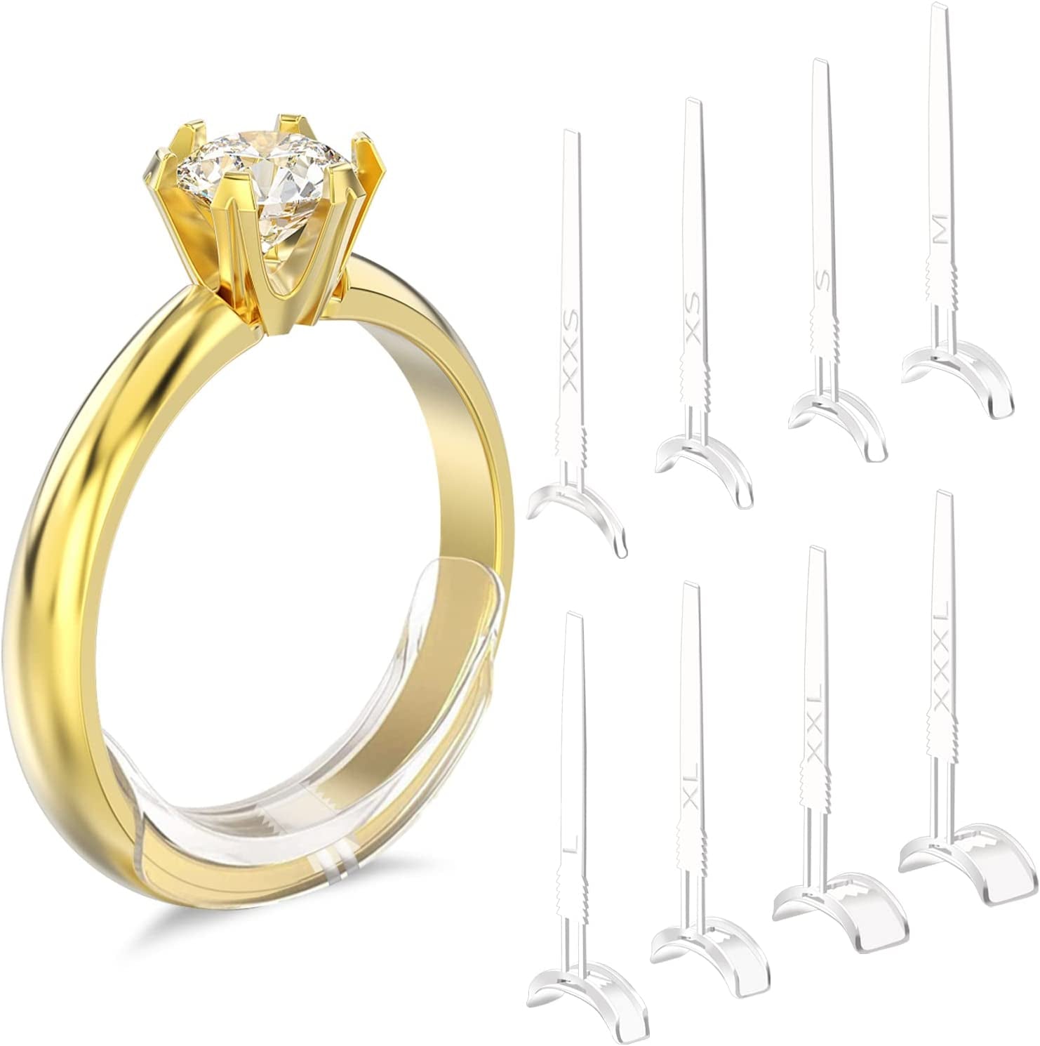Ring Sizer Adjuster for Loose Rings, 16 Pack 8 Sizes Silicone Invisible Ring Size Reducer Guards for Men Women Wide Band Rings