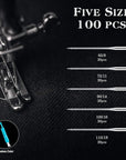100 PCS Sewing Machine Needles Universal Regular Point Needles for Singer Brother, Assorted Sizes HAX1 65/9, 75/11, 90/14, 100/16, 110/18 (Durable,Universal)