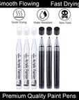 Black Paint Pens, 6 Pack 0.7Mm Acrylic Black Permanent Marker ,White Paint Pens for Rock Painting, Stone,Wood, Plastic, Ceramic, Glass, Metal Canvas, Paper, Water-Based Extra Fine Point