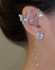 Shiny Zircon Butterfly Ear Cuff Gold Color Tassel Clip On Earrings For Women Korea Style Copper Earring Without Piercing Jewelry
