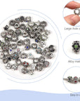 30Pcs Assorted Antique Silver Rhinestone European Lampwork Charms Beads Large Hole Spacer Beads Charms Supplies for Bracelet Necklace Jewelry Making