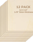 Basswood Sheets for Craft, 12 Pack, 12 X 12 X 1/8 Inch, 3Mm Thick Plywood Sheets, Unfinished Wood Boards for Laser Cutting & Engraving, DIY Architectural Models, Wood Burning and Stain