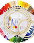 Embroidery Kit with Packing Bag Including Instructions, 5 Pcs Embroidery Hoops, 50 Color Threads, Aida Cloth, and Cross Stitch Tool Embroidery Starter Kits for for Adults Beginners