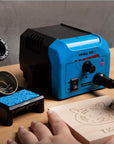 939-II Wood Burning Kit Station Pyrography Pen 250~750℃/482~1382℉ Temperature Adjustable with 20 Wire Nibs, 1 Stable Pen Holder, 2 Stencils, 2 Scrap Wood, 1 S/S Tweezers, and 1 Pliers (Blue)