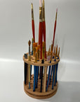 Rotating Paint Brush Holder - Handmade Paint Brush Holder Rotating Art Supply Organizer – Large Capacity Cherry Hardwood Brush Organizer for Desk, Arts and Crafts