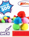 600 Pcs Pom Poms for Crafts - 500 1-Inch round Polypropylene Colorful Craft Pom Poms with 100 Googly Eyes