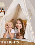 Teepee Tent for Kids with Carry Case, Natural Canvas Teepee Play Tent, Toys for Girls/Boys Indoor & Outdoor Playing (White Teepee Tent)