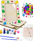 Picture Frame Painting Craft Kit, 5 Packs 6 X 8 Inch DIY Wooden Photo Frames with Stand & Clear Protector, Painting Tools Set, Eva Stickers for Father Day Gift, Kids Craft, Paint and Decorate