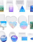 Resin Molds Kit 12PCS, Epoxy Resin Silicone Molds, Resin Mold Including Cube, Pen Container, Pyramid, Ashtray, Tray, Love, Round, Square, Ball, Flowerpot, Cuboid, Crystal