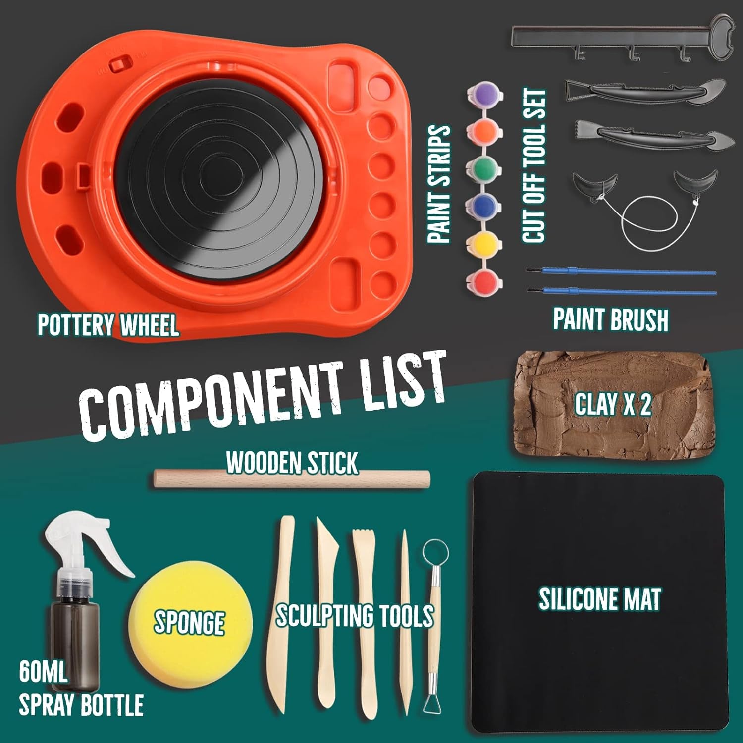 Pottery Wheel for Kids - Complete Pottery Kit for Beginners, Upgraded Sculpting Clay Tools, Air Dry Clay & Arts Supplies, Mini Pottery Wheel Crafts Kits for Kids Girls Boys Ages 8-12