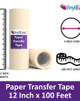 12Inch X 100 Feet Roll of Paper Transfer Tape with a Medium to High Tack Layflat Adhesive. Works with a Variety of Vinyl. Great for Decals, Signs, Wall Words and More. American Made V0821