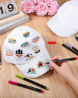 16 Pieces Halloween White DIY Hats with 24 Colors Fabric Markers Pen Bulk for Halloween Supplies