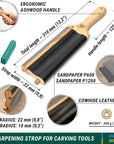 LS5P1 Wood Carving Strop Wood Carving Gouge Hook Knife Sharpening Honing Tools Strop Stropping Kit Leather Paddle Strop Spoon Carving Tools Sharpening Kit Sharpener with Polishing Compound