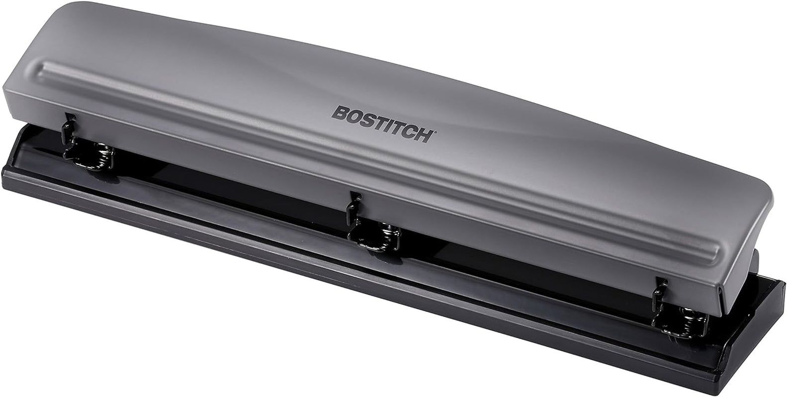 Office Premium 3 Hole Punch, 12 Sheet Capacity, Metal, Rubber Base, Easy-Clean Tray, Silver