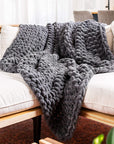 Grey Chunky Knit Blanket 50X70, Chunky Knit Throw Blanket, Crochet Blanket with Big Yarn for Chunky Blanket, Chenille Knitted Throw Blanket, Cable Knitted Blanket for Couch or King Bed