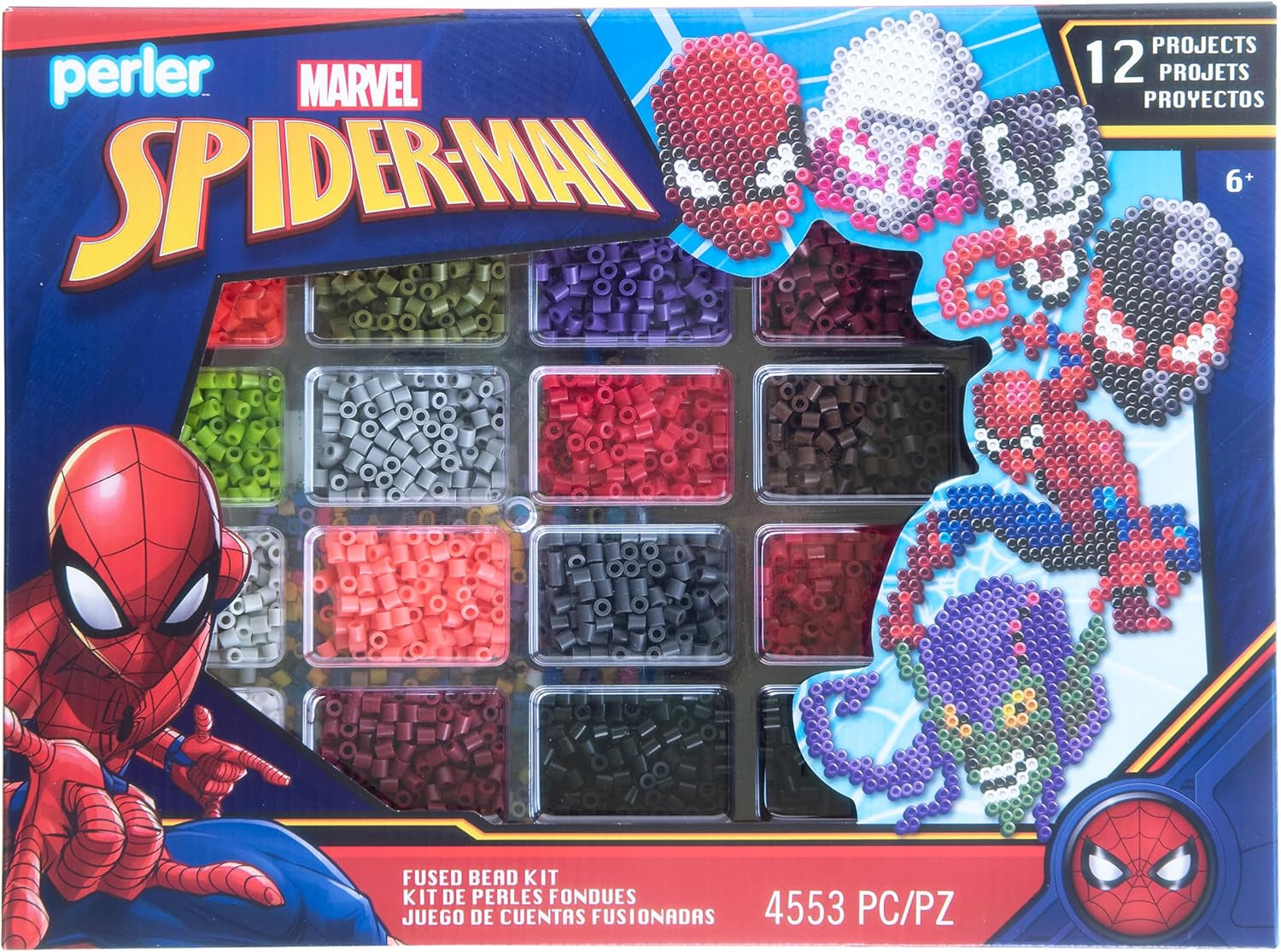 Marvel'S Spider-Man Deluxe Box Fused Bead Kit, 12 Unique Patterns with Pegboard, Multicolor 4453 Pieces