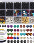 602Pcs Lava Beads Stone Kits with 8Mm Chakra Beads and Spacers Beads Bracelet Elastic String for Diffuse Essential Oils Adult DIY Jewelry Making Supplies