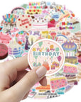 Happy Birthday Cake Stickers - 106 Pcs Pink Birthday Party Cake Stickers Waterproof Decals for Decoration Planner Phone Case Scrapbook Coffee Journals Decoration
