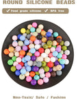 300Pcs 15Mm Silicone Beads, 30 Mixed Silicone Beads Bulk round Silicone Beads for Keychain Making Kit Rubber Silicone Focal Beads Loose Beads for Necklace Bracelet Lanyard Making (15Mm-300Pc)