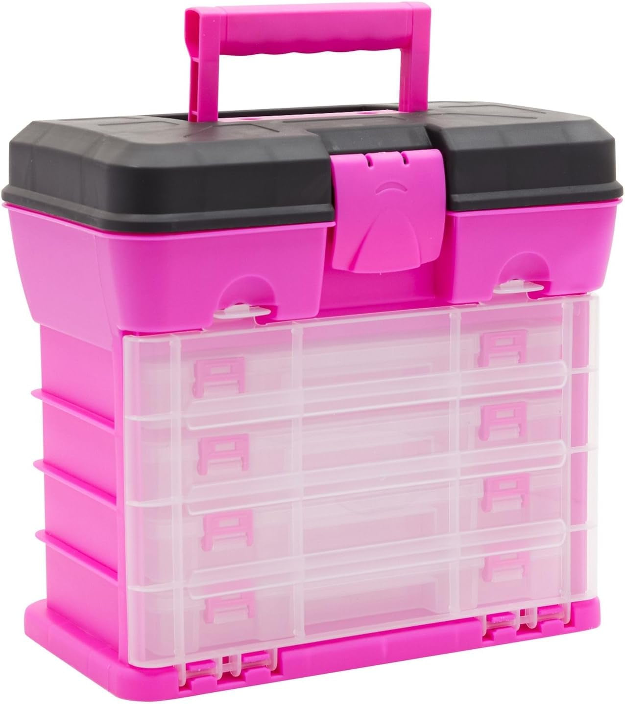 Pink Tackle Box for Women, 4 Drawer, 13 Compartment Tool Storage Organizer for Crafts, Dolls, Nail Kits, Sewing (10 X 10 Inches)