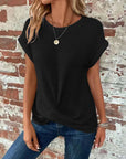 Chic and Comfy: Summer Solid Color Waffle Crew Neck Tee for Women