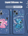 Disney Stitch Cute For Apple iPhone 15 14 13 12 11 XS XR X 8 7 Pro Max Plus Mini Liquid Left Rope Phone Case