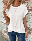 Chic and Comfy: Summer Solid Color Waffle Crew Neck Tee for Women