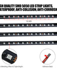 4X 48LED RGB Car Interior Atmosphere Light Strip Bar Bluetooth APP Music Control